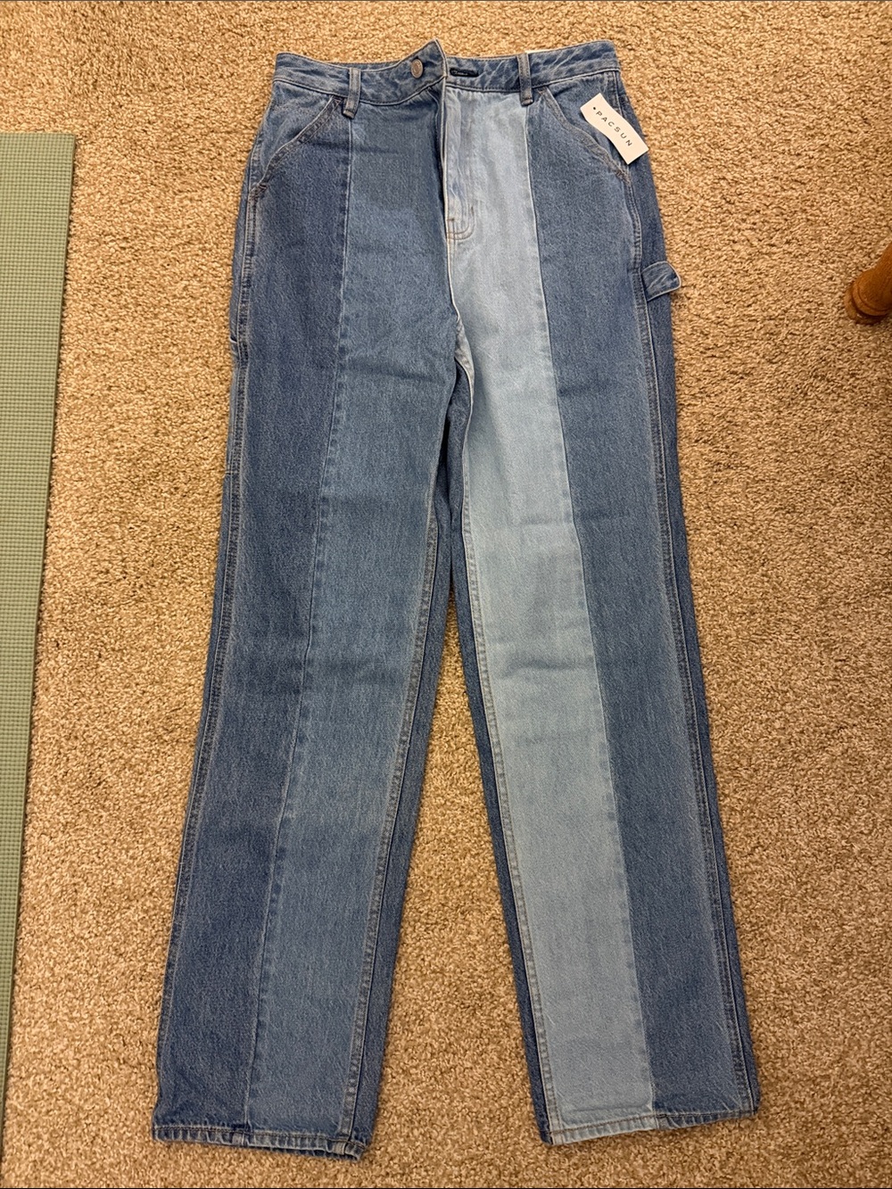 PacSun Two-Tone Straight Leg Jeans - Light & Dark Blue